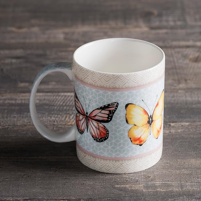 Maison d' Hermine Coffee Mug with Handles Fine Bone China Mugs Pack of One Tea Cups for Hot Beverages Cappuccino Latte Home Office Perfect for Gift (Blossoms In Spring - Butterfly, 15 Ounce)