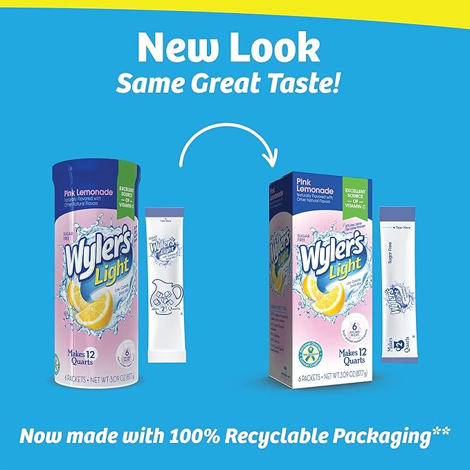 Wyler's Light Pitcher Packs, Water Drink Mix,Pink Lemonade,6 Pitcher Packets