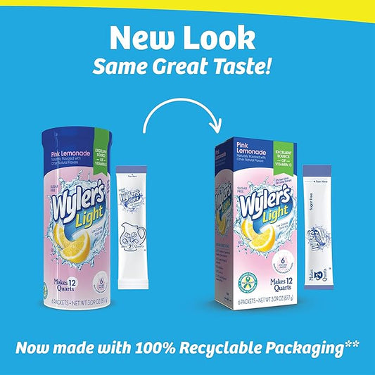 Wyler's Light Pitcher Packs, Water Drink Mix,Pink Lemonade,6 Pitcher Packets