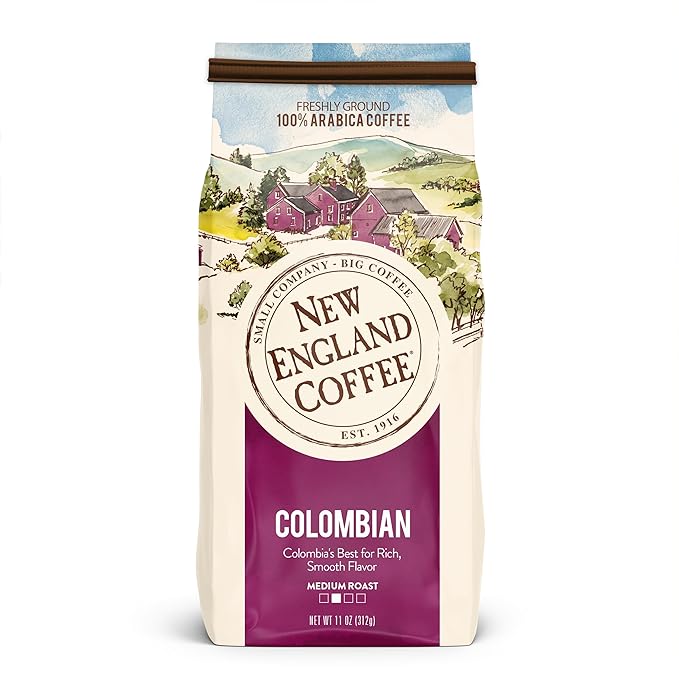 New England Coffee Colombian Medium Roast Ground Coffee, 11oz Bag (Pack of 1)