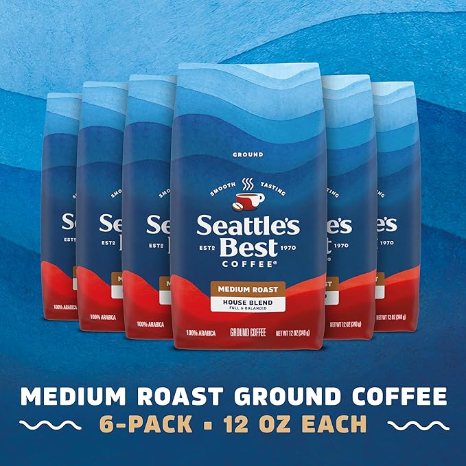 Seattle's Best Coffee House Blend Medium Roast Ground Coffee | 12 Ounce Bags (Pack of 6)