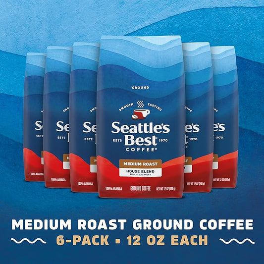 Seattle's Best Coffee House Blend Medium Roast Ground Coffee | 12 Ounce Bags (Pack of 6)