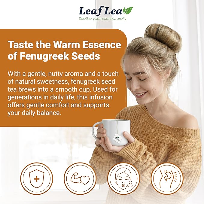 LeafLea 40 Natural Fenugreek Seed Tea Bags, 100% Pure from Fenugreek Seeds, Herbal Tea Infusion, Fenogreco Tea with Distinct Aroma and Smooth Flavor, Caffeine-Free, Individually Wrapped for Freshness