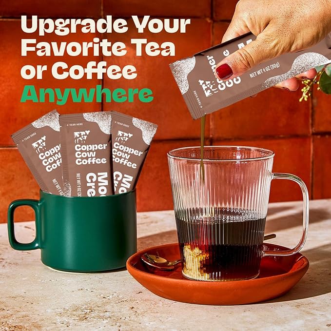 Copper Cow Coffee Sweetened Mocha Milk Creamer Singles (8 pack) | Vietnamese Inspired Coffee Creamer, All Natural Creamer Packets for Pour Overs & Lattes | No Refrigeration Needed, Travel Friendly