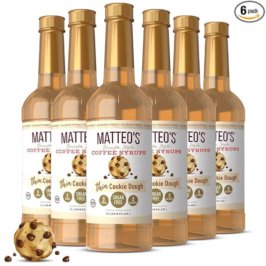 Matteo's Cookie Dough Syrup for Coffee, Lattes, Cappuccinos & Desserts – Sugar-Free Sweetener for Beverages, Keto Friendly, Zero Calories, Indulgent Flavor, Non-Alcoholic, 33.8oz (6pk)