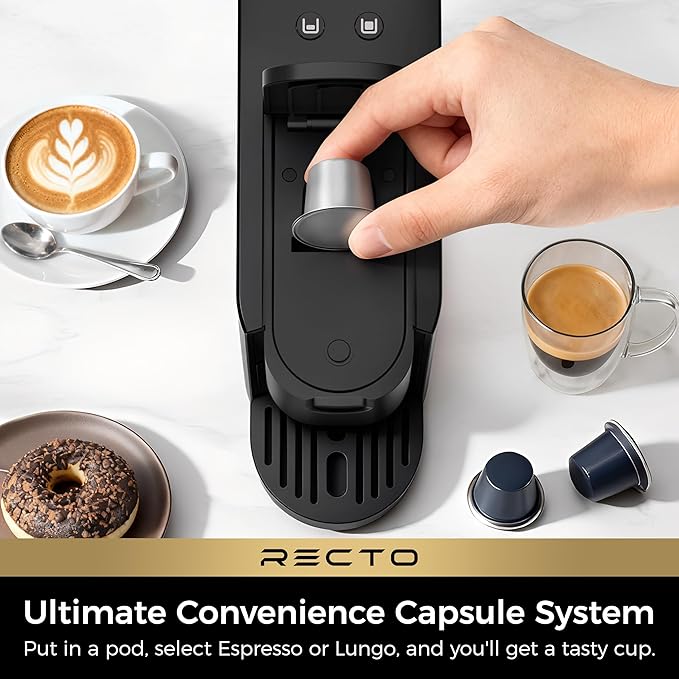 CHULUX RectoCafé Espresso Machine for Nespresso Original Capsule Pod, 20 Bar Professional Italian Pump Coffee Machine, Extra Mini Espresso Maker for Home & Office, Black