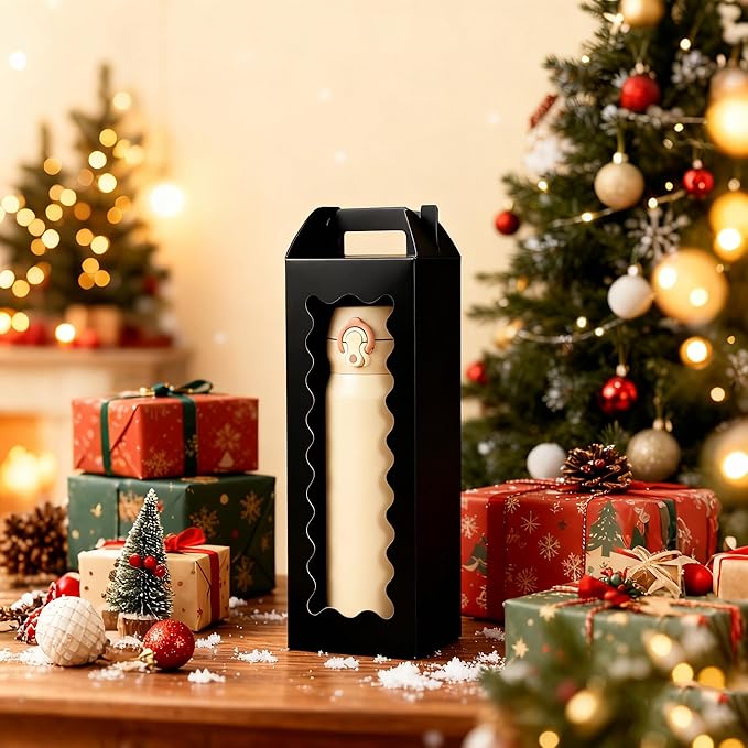 20Pcs Tumbler Gift Box with Handle for 18oz 20oz 30oz Sublimation Glass,Cup boxes for packaging 16oz,water bottle gift boxes,Tumbler Packaging Boxes with window for gifts（Black）