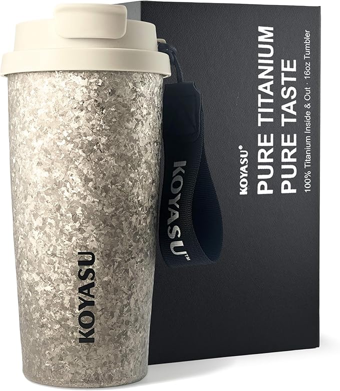 KOYASU® Ti-Zero™ 16oz Titanium Cup [Titanium Frost] - Ultralight Camping Gear. Uncoated Crystallized Finish, Bio-Compatible Titanium Body. Rugged Thermal Flask for Hiking Outdoor Survival