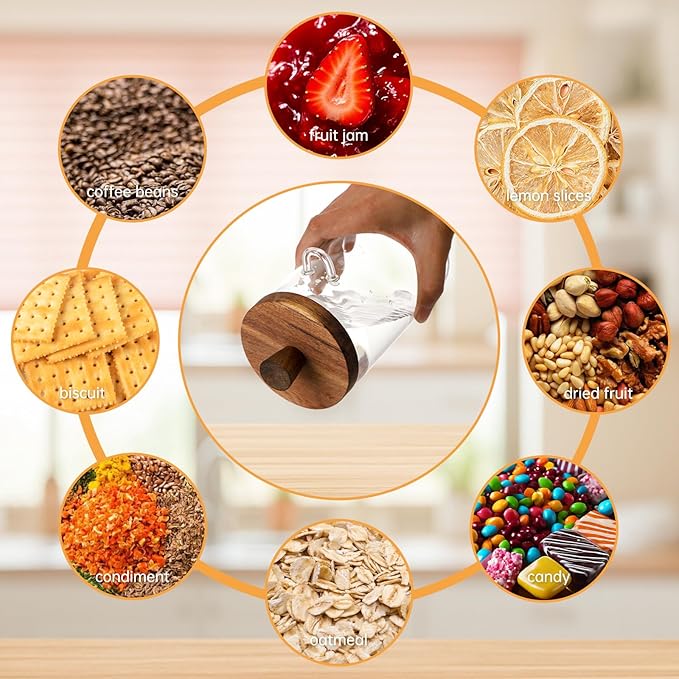 Glass Coffee Bean Storage Container, Wood Lid with Spoon, Airtight Silicone Seal, BPA-Free (700ML/23.67OZ)