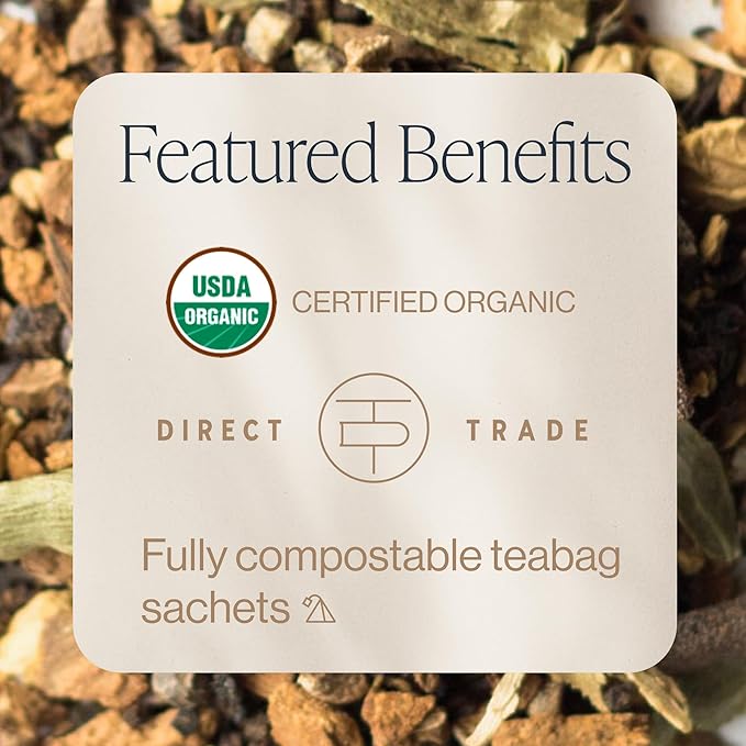 Rishi Tea Masala Chai Black Sachet Tea Bag Blend - Organic, Assam with Whole Spices, Energizing & Caffeinated - 50 Count