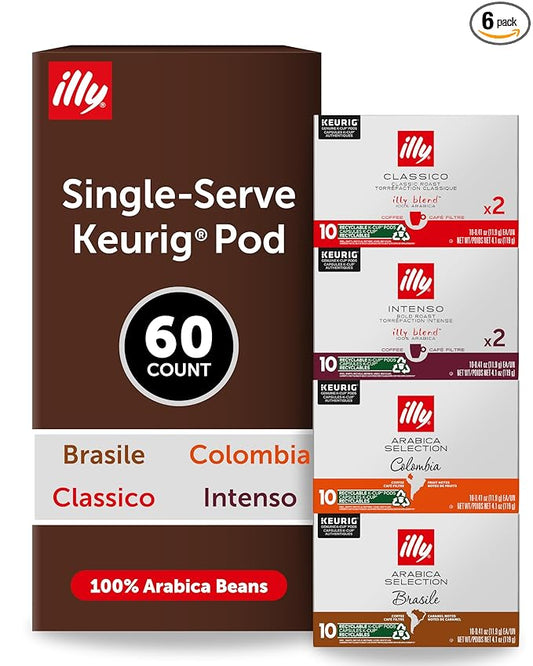 illy Coffee K Cup, Pods for Keurig Machines, Classico, Intenso, Brasile & Colombia Single Origin Medium Roasts, 100% Arabica, Premium Italian Coffee, 10 Count, 6 Variety Pack