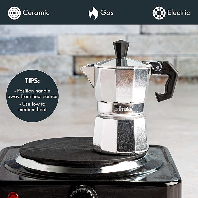 Primula Classic Moka Pot | 1-Cup Stovetop Espresso Maker | Italian & Cuban Café Style | Silver
