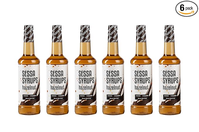 Sessa Syrups Sugar Free Hazelnut Syrup - 25.4 Fl Oz - 6 Pack - Keto-Friendly, Zero Calorie, Gluten-Free - Natural Flavoring for Coffee, Tea, Cocktails, and More