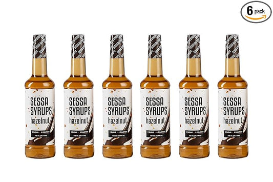 Sessa Syrups Sugar Free Hazelnut Syrup - 25.4 Fl Oz - 6 Pack - Keto-Friendly, Zero Calorie, Gluten-Free - Natural Flavoring for Coffee, Tea, Cocktails, and More