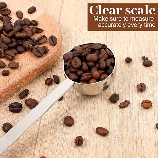 Long Handle Coffee Scoop, 18/8 Stainless Steel Coffee Scoop Food Grade Metal Measuring Spoon 8.6 In 2 Tbsp/ 30ml Metal Scooper Tablespoon for Beans Ground Sugar Powders Protein Powders Sugar