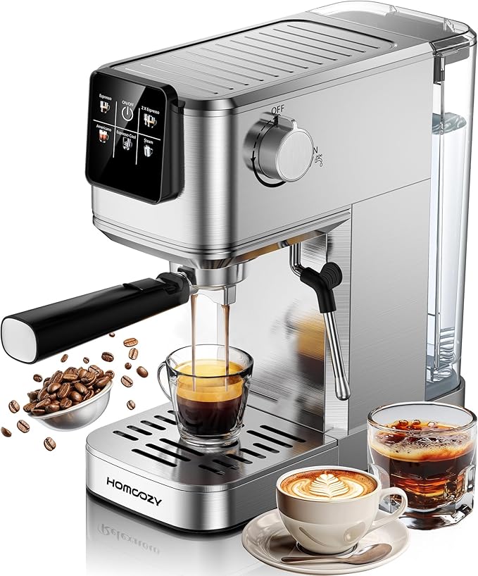 Espresso Machine 20 Bar Coffe Maker with Rapid Cold Brew, Compact Espresso Maker for Hot and Cold Cappuccino, Latte, Stainless Steel Coffee Machines with 1200ml Removable Water Tank