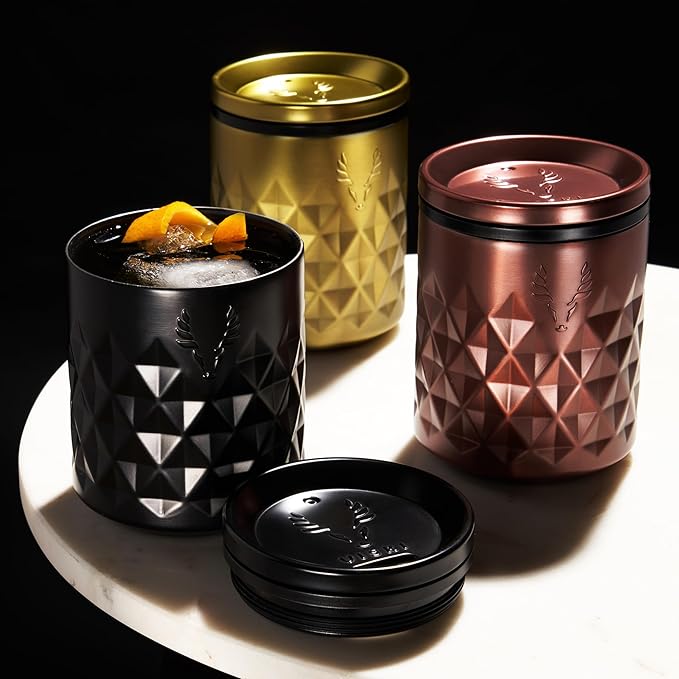 Viski Paragon Cocktail Tumbler Insulated Cocktail Cup, Insulated Ceramic Lined Rocks Tumbler Stainless Steel Whiskey Glass Rose Pink 12oz Set of 1