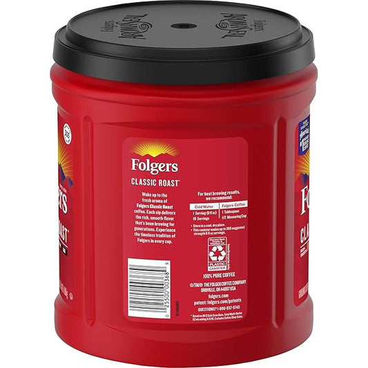 Folgers Classic Roast Medium Roast Ground Coffee, 38.4 Ounces (Pack of 6)
