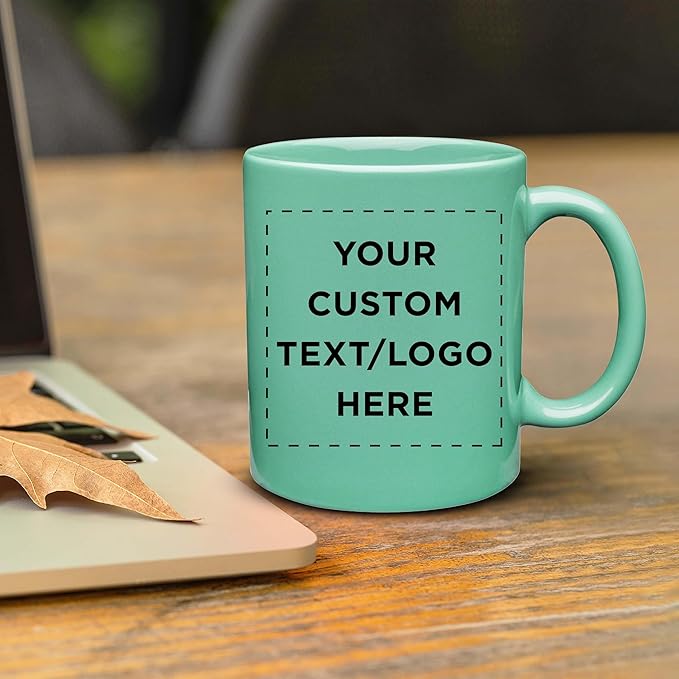 Custom Ceramic Coffee Mugs 11 oz. Set of 10, Personalized Bulk Pack - Coffee cup set, Iced coffee cup, Gaming mug - Tiffany Teal