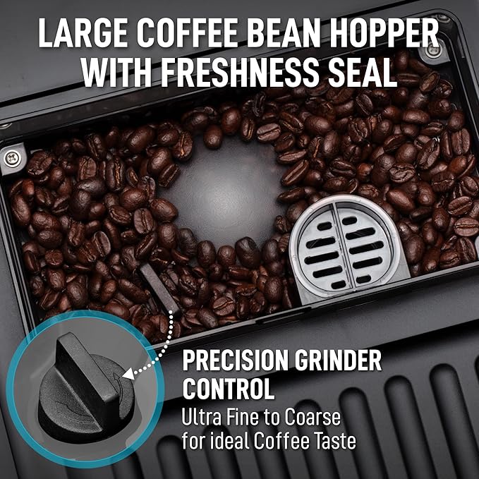 Zulay Kitchen Magia Clasica Automatic Espresso Machine with Built-In Grinder, Touch Panel Coffee Maker, Steam Wand Milk Frother, Adjustable Strength, Self-Cleaning, Black & Copper