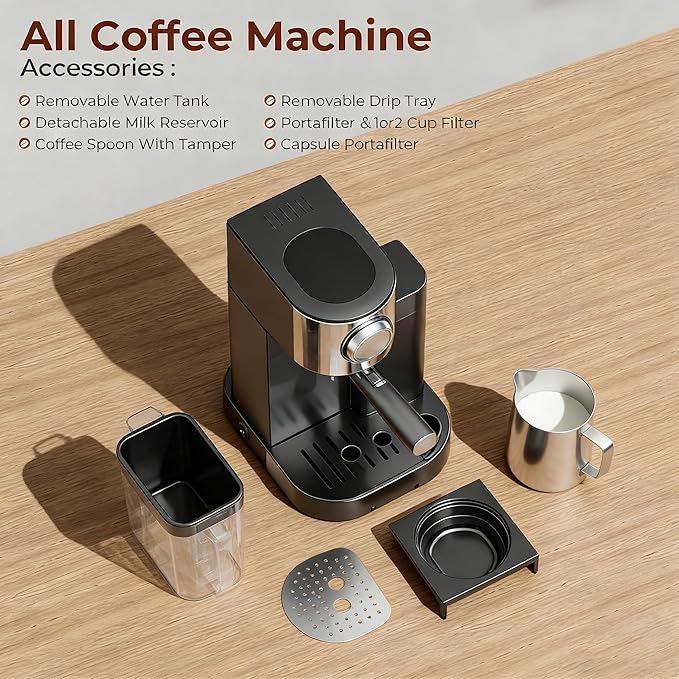 20 Bar Professional Compact Espresso Cappuccino Machine with Touch Screen & Auto Milk Frother, Stainless Steel Coffee Maker for Cappuccino, Latte