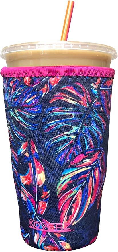 Koverz Iced Coffee Sleeve, Insulated Neoprene Cup Sleeve, Fits a 32 Oz. Coffee Cup, Washable and Reusable, Iced Coffee Accessories, Large Tropics