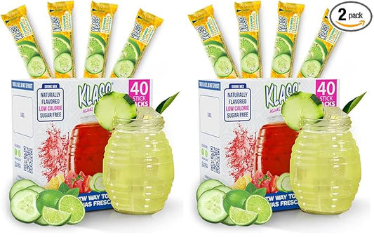 Klass Aguas Frescas | Drink Mix Cucumber Limeade | Sugar Free Drinks! (40 Count Powder Stick Packets) (Pack of 2)
