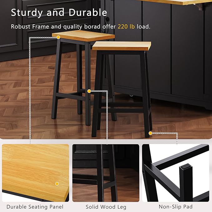 Rolling Kitchen Island with 2 Bar Stools, Drop Leaf & Power Outlet, Large Kitchen Islands Cart on Wheels, Movable Kitchen Island with 5 Open Shelves & Towel Rack for Kitchen, Dining Room, 53″, Black