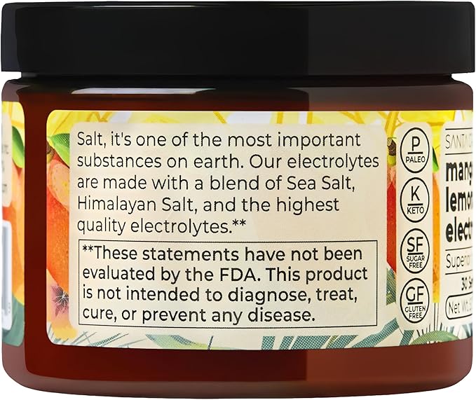 Santa Cruz Paleo Electrolyte Powder, Mango Lemonade, Sugar Free Hydration Drink Mix with Himalayan Pink Salt, Sea Salt, Magnesium Glycinate, Potassium Chloride, Sweetened with Stevia, 30 Servings