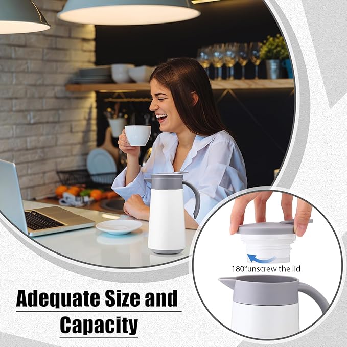 2 Pcs 27oz Thermal Coffee Carafe Stainless Steel Coffee Pot for Keeping Hot/cold Insulated Double Walled Vacuum Tea Pot with Press Button Drink Beverage Dispenser for Milk Tea(White)