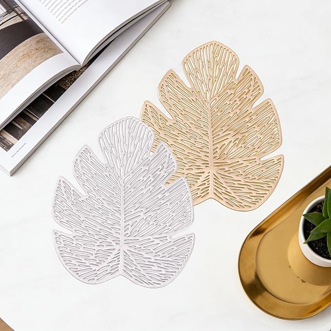 8PCS Leaf Coasters Sets, 4x5 Inch PVC Drink Coasters for Hot Drinks, Coffee Table, Office Desk