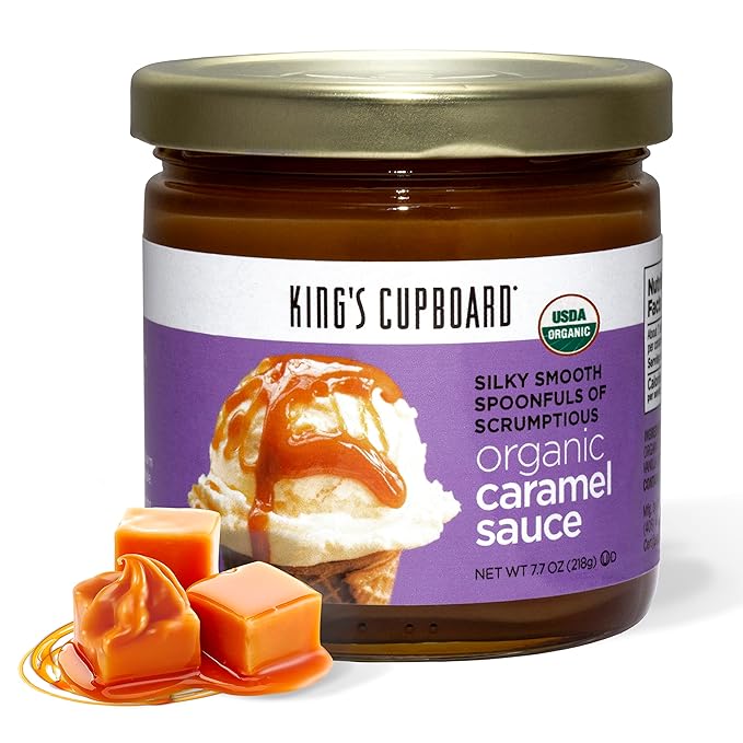 King's Cupboard Organic Caramel Sauce - The Perfect Sauce for Ice Cream, Fruit Dip, Topping Desserts, Caramel Drizzle for Coffee - Gluten-Free, Kosher, Organic, All Natural, 7.7 oz