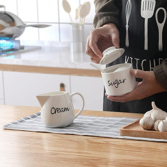 ONTUBE Porcelain Sugar and Creamer Set of 3,White