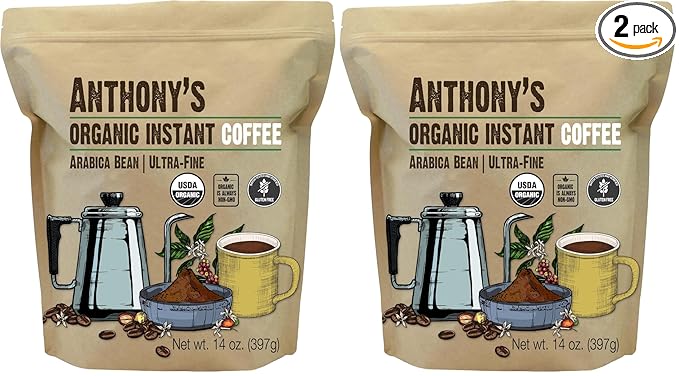Anthony's Organic Instant Coffee,14oz, Ultra Fine Microground, Gluten Free, Arabica, Non GMO (Pack of 2)