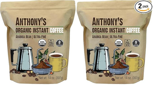 Anthony's Organic Instant Coffee,14oz, Ultra Fine Microground, Gluten Free, Arabica, Non GMO (Pack of 2)