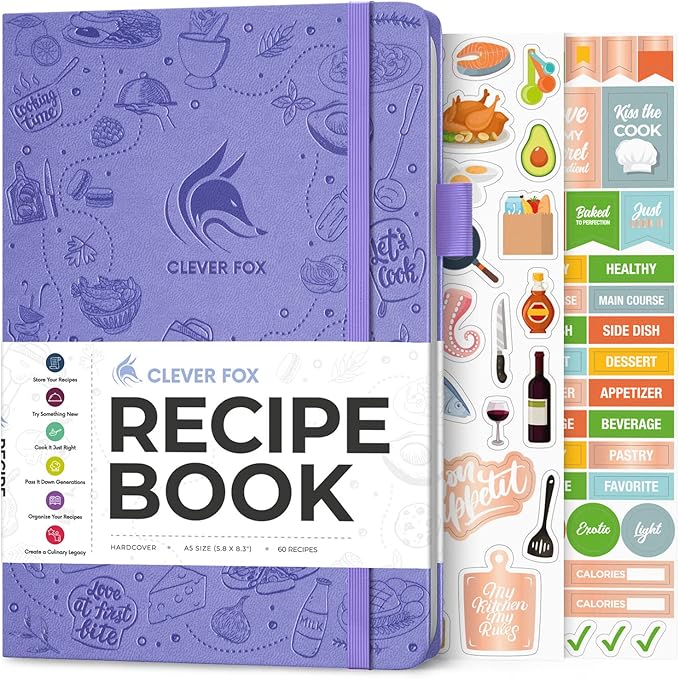 Clever Fox Recipe Book – Blank Family Cookbook – Empty Cooking Journal – Notebook Organizer to Write In Recipes – Medium, A5 (Lavender)