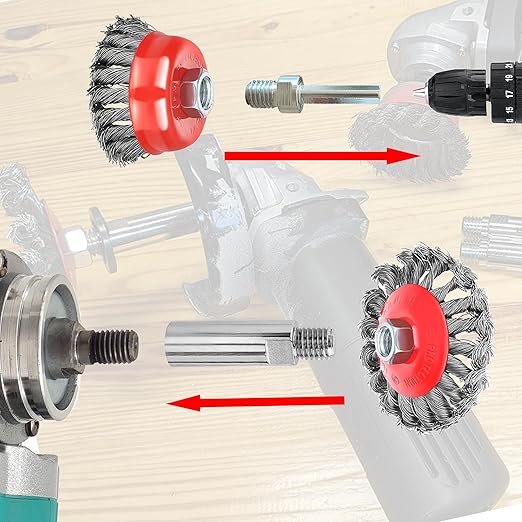Gaquolam 9 Pack Wire Wheel Brush kit with 5/8"-11 Thread Grinder Extension Rod & Drill Adapter,4" & 3" Wheel Cup Wire Brushes(Wire Wheel Set with Grinder Extension Rod & Drill Adapter)