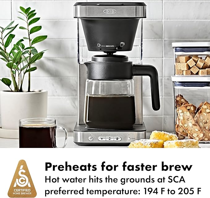 OXO Brew 8-Cup Coffee Maker with Podless Single-Serve Function and Glass Carafe