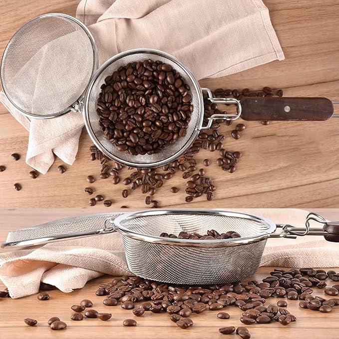 Coffee Bean Roaster, Handy Coffee Roaster Machine for Home Outdoor, Coffee Beans Baking, Stainless Steel with Wooden Handle, Lightweight, Portable, Manual Coffee Baking Tool, Coffee Accessries