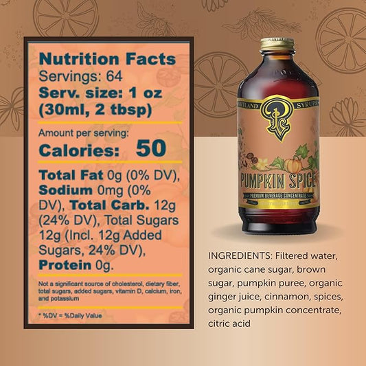 Portland Syrups Pumpkin Spice - Drink Mix for Exceptional Cocktails, Sugar Syrup for Drinks, Simple Syrup for Coffee, Mocktails, Baking, 12 oz, Pack of 2
