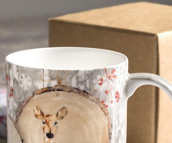 Maison d' Hermine Coffee Mug with Handles Fine Bone China Mugs Pack of One Tea Cups for Hot Beverages Cappuccino Latte Home Restaurant Office Perfect for Gift (Mountain Life - Winteralp, 15 Ounce)