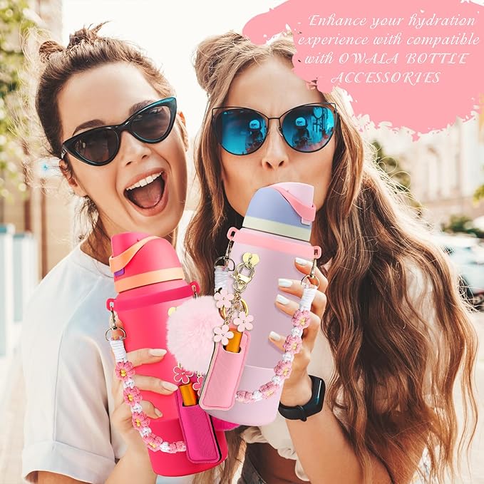Compatible for Owala Accessories Bundle: Silicone Boot for 24oz & 32oz Bottles, Charms, Handle, Strap, Rubber Bottoms, and Decorative Add-ons for Your Compatible for Owala Water Bottle, Red