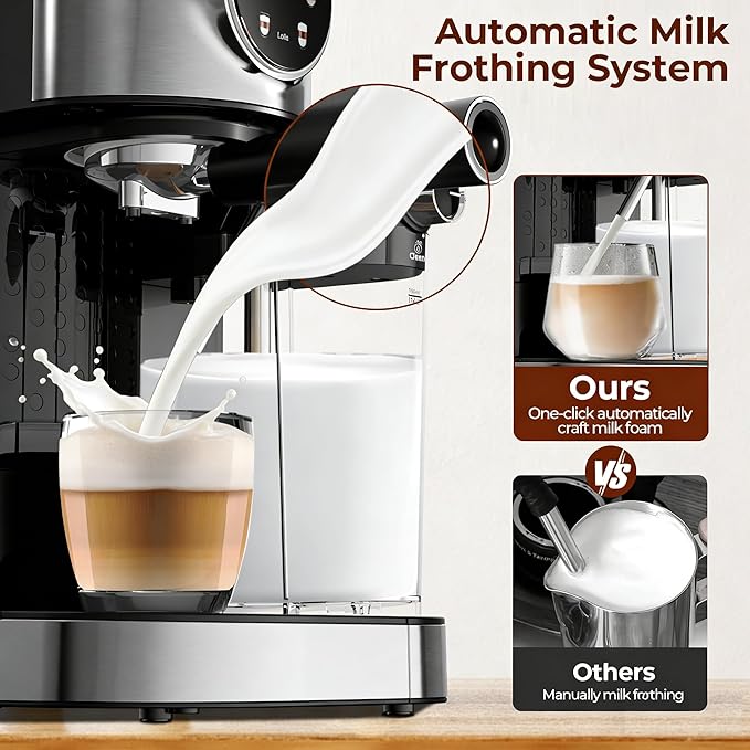 20 Bar Professional Compact Espresso Cappuccino Machine with Touch Screen & Auto Milk Frother, Stainless Steel Coffee Maker for Cappuccino, Latte