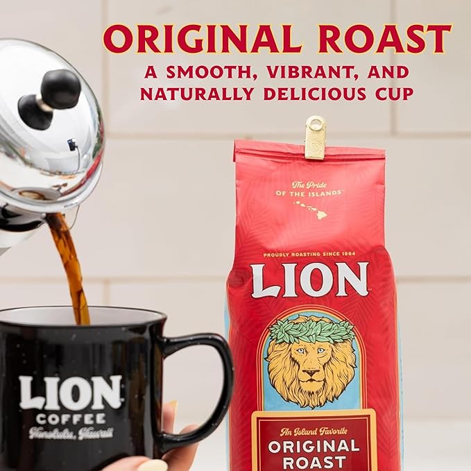 Lion Coffee 3-Pack Classic Original Ground Coffee, Medium Roast, A Taste of Aloha - 10 Ounce Bags (Pack of Three)