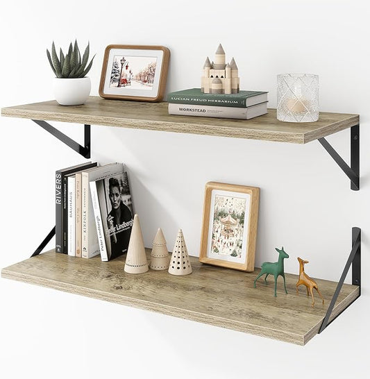 Deep Floating Shelves Wall Mounted, 30"x12" Gray Wall Shelves with Brackets Set of 2 for Bedroom, Living Room, Bathroom, Kitchen, Office - Storage & Display Shelf for Decor, Books, Plants