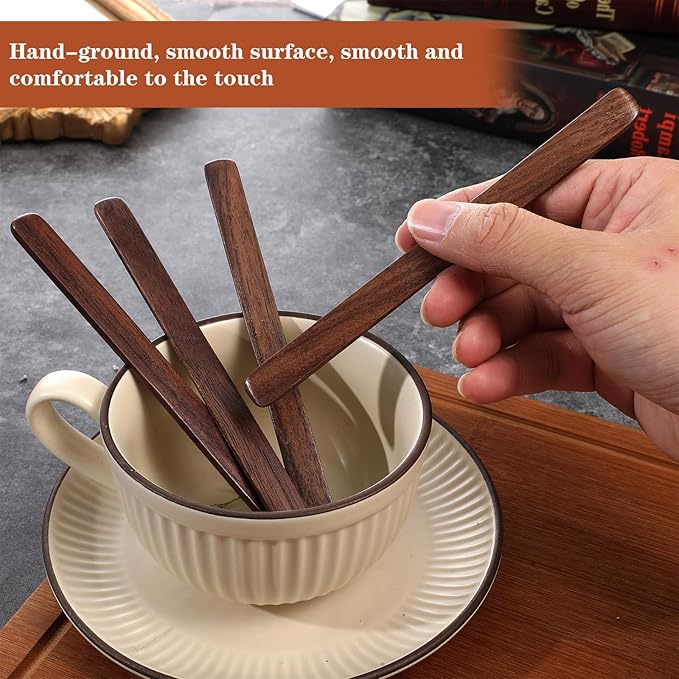 4Pcs Black Walnut Wood Coffee Stirrers, 6″ Flat-head Coffee Stir Sticks, Individually Wrapped Wooden Stir Sticks, Eco-Friendly Wood Stick for Drinks, Tea, Great for peanut butter etc.