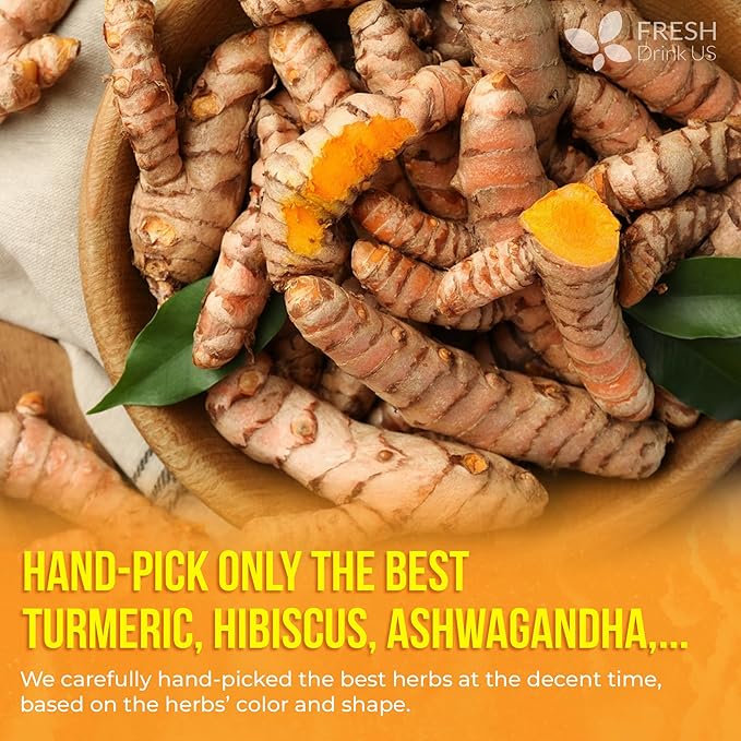 FreshDrinkUS, Premium Harmony Herbal Tea | 60 Tea bags | 100% Natural Turmeric, Hibiscus, Ashwagandha, Goji Berry, Reishi, Cinnamon & Orange Peel – Naturally Aromatic Caffeine-Free Tea
