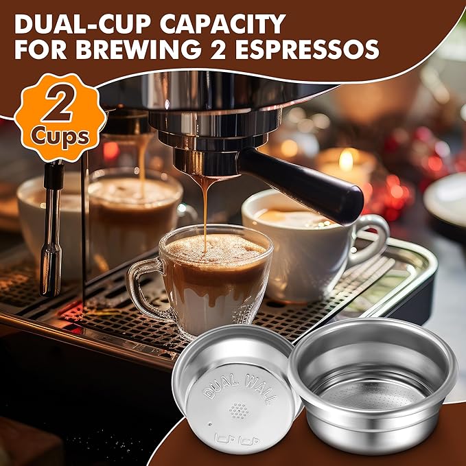 Dunkive 1 Pack 54mm Dual Wall Portafilter Basket Compatible with Breville Espresso Machines BES860XL/11.41, BES870, BES880, BES875, Two Cup Dual Wall Filter Replacement (Single Port,Grey)