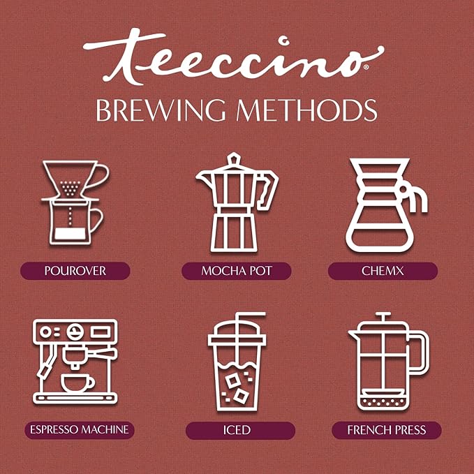 Teeccino Reishi Eleuthero Coffee Alternative - French Roast - Organic Adaptogenic Herbal Mushroom Coffee, Dark Roast, Caffeine Free, Prebiotic, Acid Free, All-Purpose Grind - 10 Oz