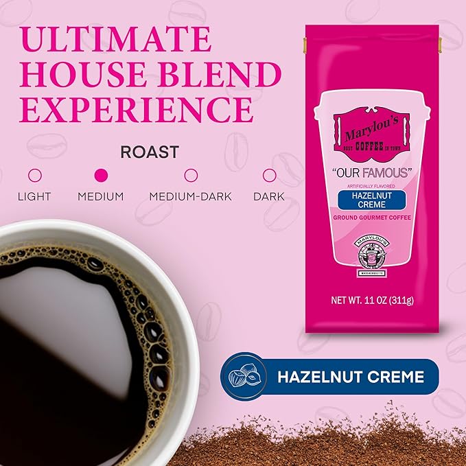 Marylou's Coffee – Hazelnut Creme Flavored Ground Gourmet Coffee – 11 oz